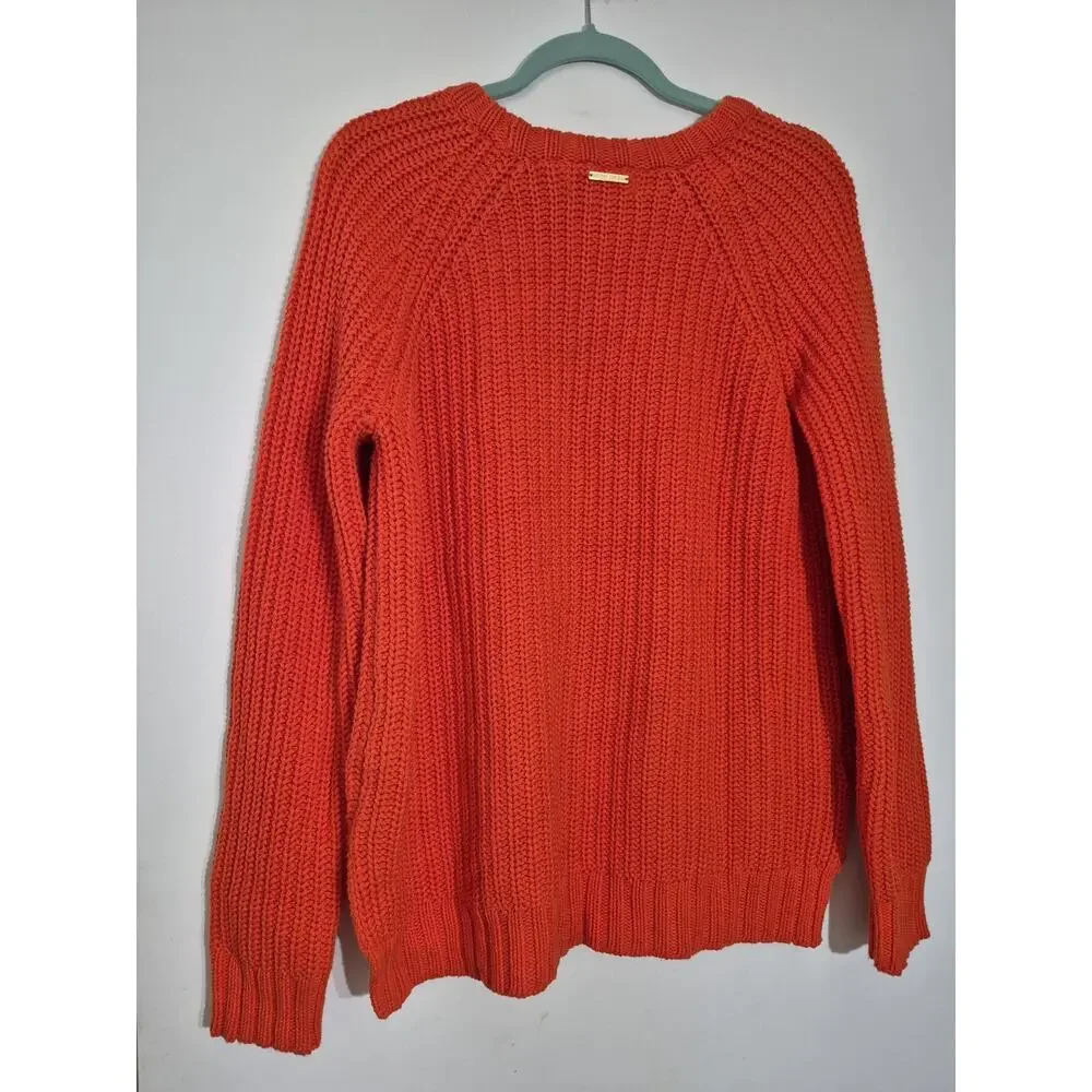 💥 MICHAEL KORS Womens Pullover Sweater Top Size M Orange Knit Long Sleeve D6